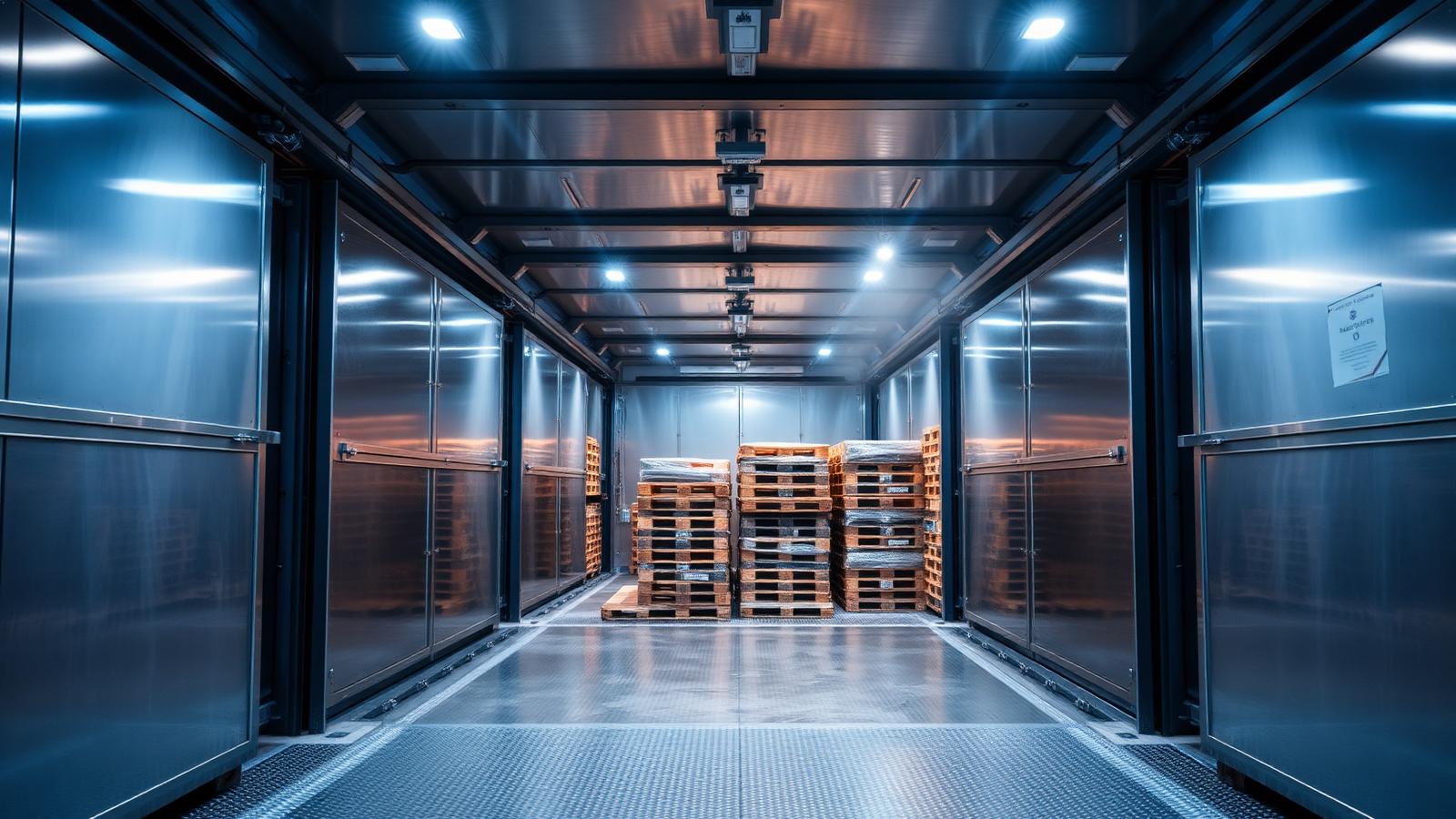 Interior of the company's own cold storage facility with palletised frozen stock
